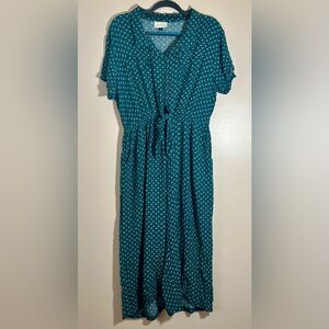 Universal Thread Green Floral Jumpsuit Romper Womens XL Button Tie Waist Pockets